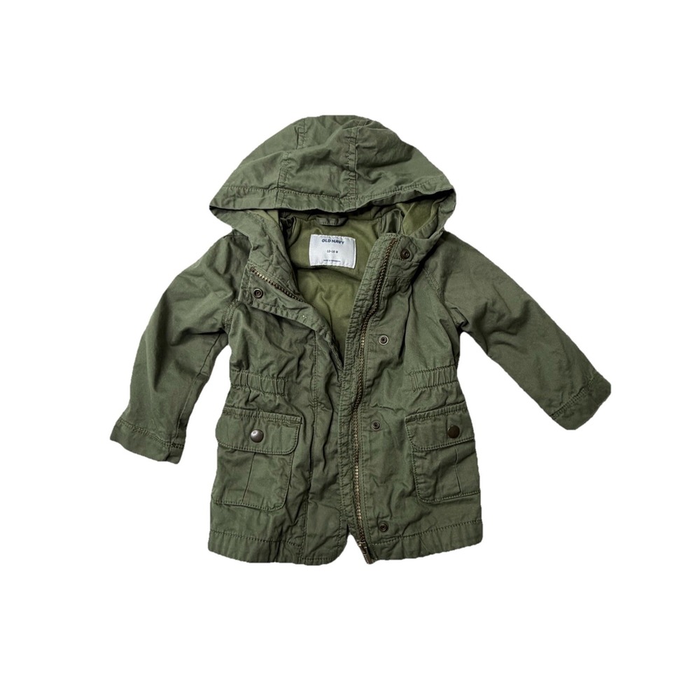 Old Navy Baby Toddler Utility Jacket Army Green Hooded 12-18M